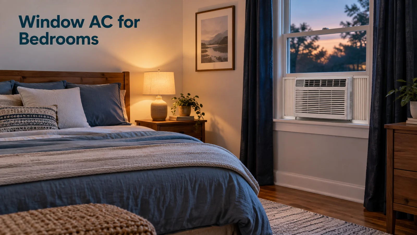 Window AC unit installed in a bedroom